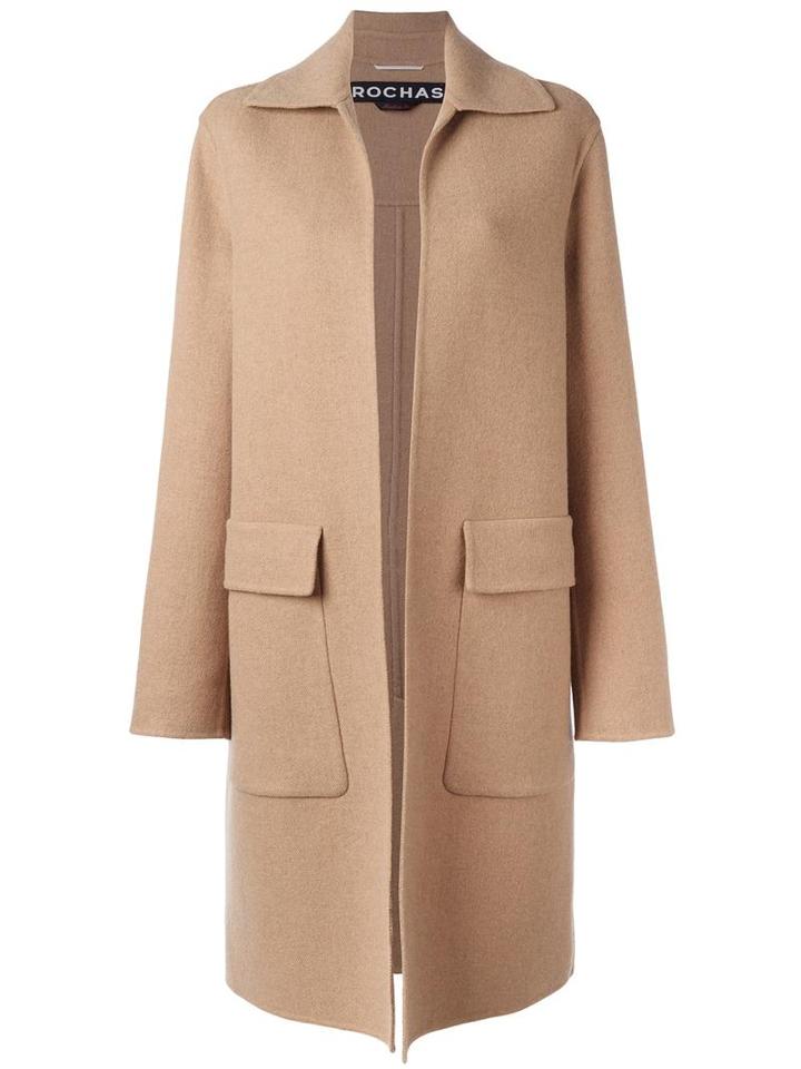 Rochas Flap Pocket Coat, Women's, Size: 42, Nude/neutrals, Cotton/polyamide/wool