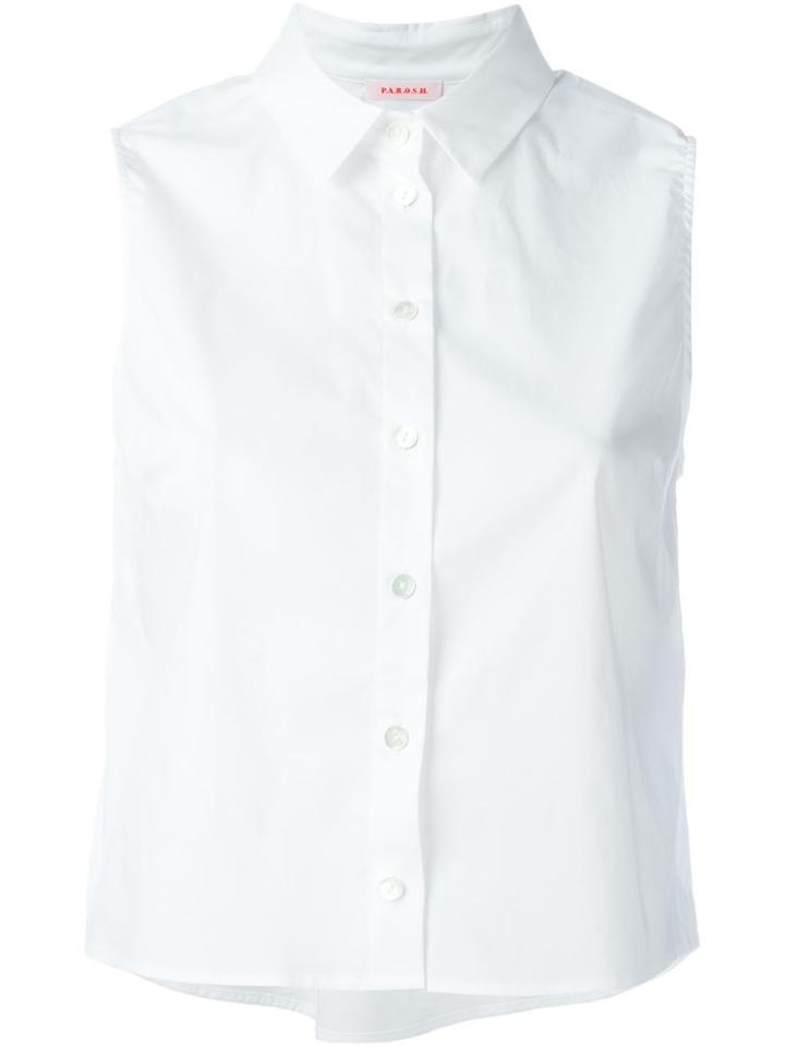 P.a.r.o.s.h. Sleeveless Crop Shirt, Women's, Size: M, White, Cotton/spandex/elastane