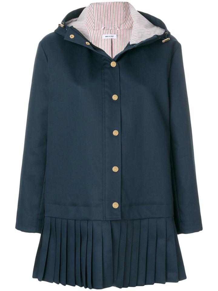 Thom Browne Pleated Boxy Hooded Coat - Blue