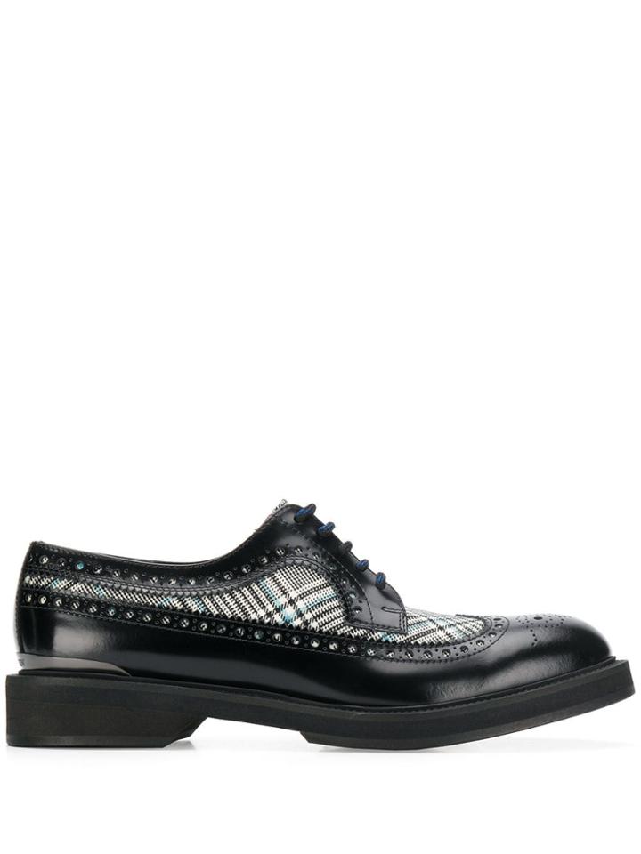 Alexander Mcqueen Check Print Embellished Brogues - Black
