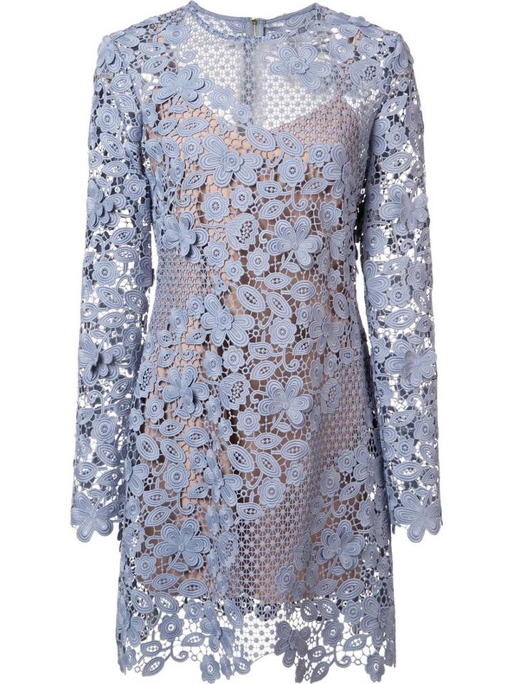 Self-portrait 3d Floral Mini Dress, Women's, Size: 8, Grey, Polyester