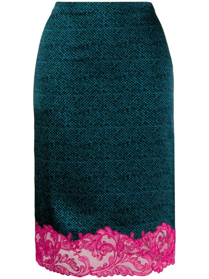 Versace Lace Hem Pencil Skirt - Blue