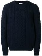 Sunspel Crewneck Cable Knit Sweater - Blue