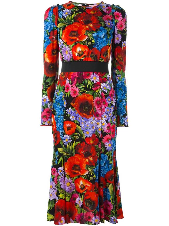 Dolce & Gabbana Floral Print Dress, Women's, Size: 40, Silk/spandex/elastane
