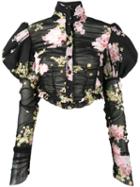 Alessandra Rich Floral Print Puffy Sleeve Blouse, Women's, Size: 38, Black, Silk/spandex/elastane