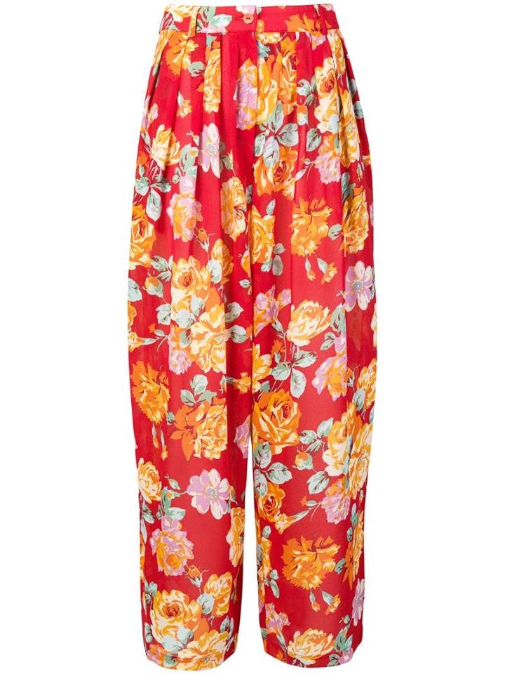 Kenzo Pre-owned Floral Wide-legged Trousers - Red