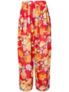 Kenzo Pre-owned Floral Wide-legged Trousers - Red