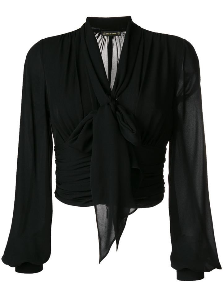 Plein Sud Bishop Sleeves Cropped Blouse - Black