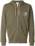 Diesel Logo Print Zipped Hoodie - Green