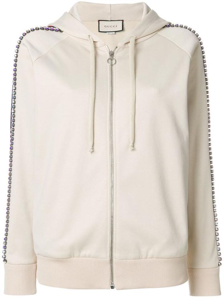 Gucci Cream Crystal Stripe Zipped Sweatshirt - Neutrals