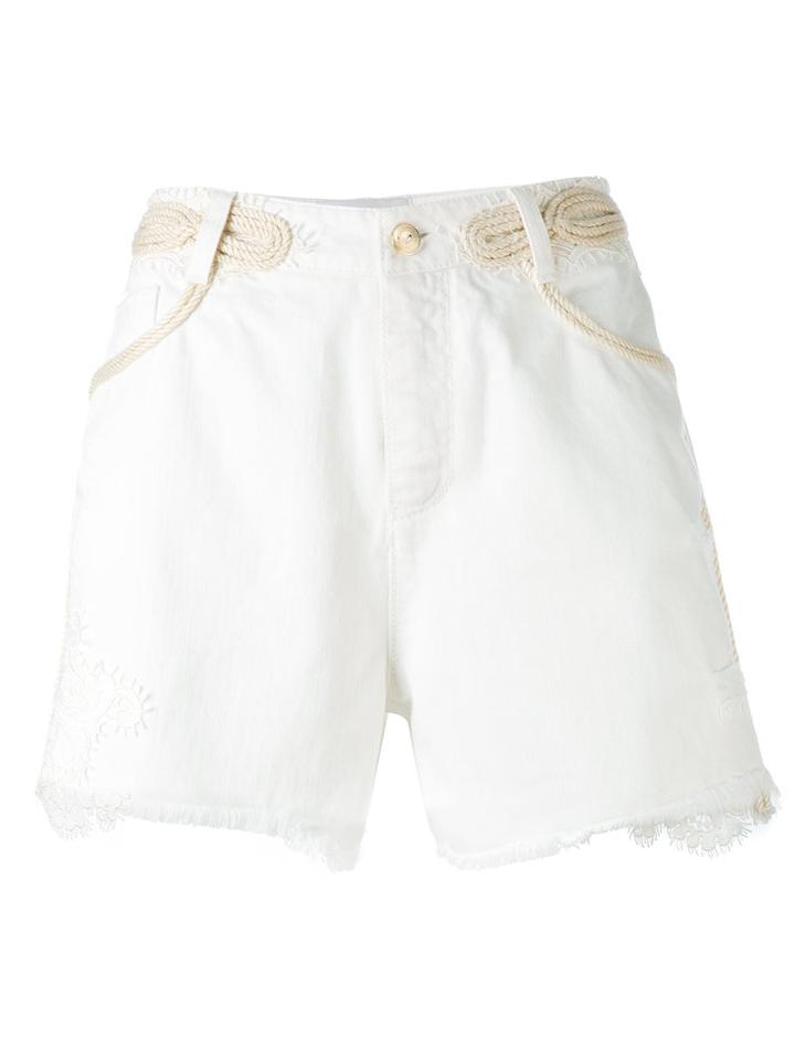 Ermanno Scervino - Distressed Denim Shorts - Women - Cotton/polyester - 40, White, Cotton/polyester
