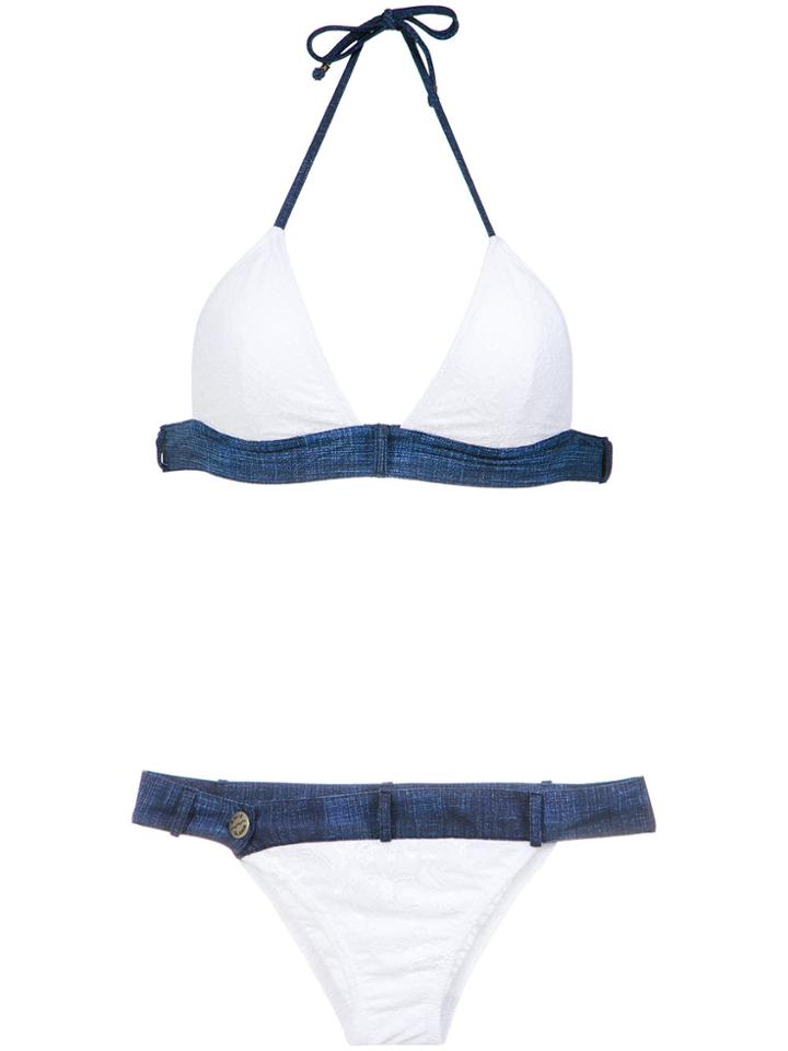 Amir Slama Denim Panels Bikini Set - White