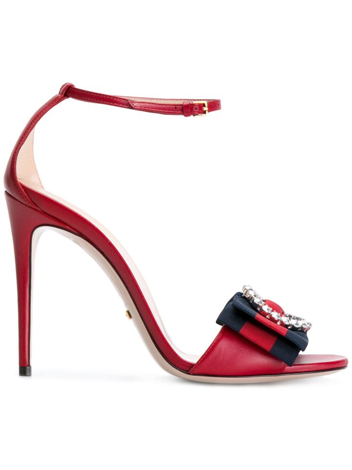 Gucci Gg Web Crystal Sandals - Red