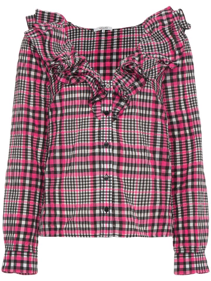 Ganni Charron Checked Top - Pink & Purple