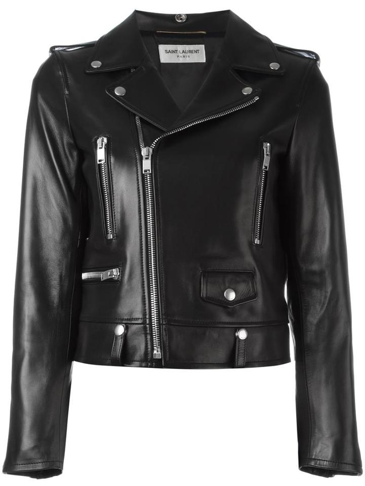 Saint Laurent Classic Motorcycle Jacket, Women's, Size: 40, Black, Cupro/cotton/polyester/calf Leather