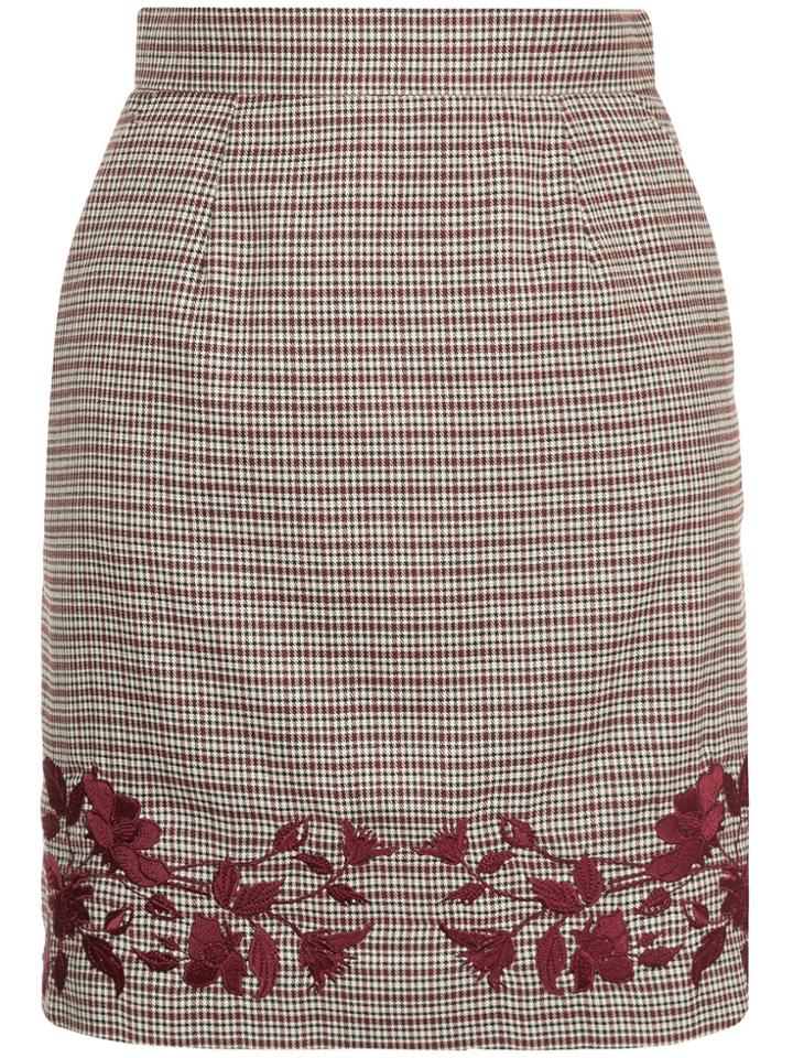 Loveless Embroidered Dogtooth Skirt - Grey