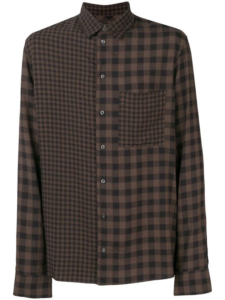 Qasimi Contrast Check Shirt - Brown