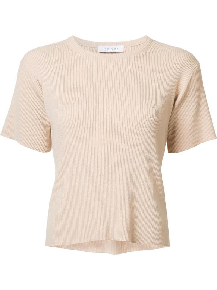 Ryan Roche Ribbed T-shirt, Women's, Size: Small, Nude/neutrals, Polyester/cashmere