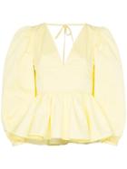 Staud V-neck Peplum Hem Cotton Blend Blouse - Yellow