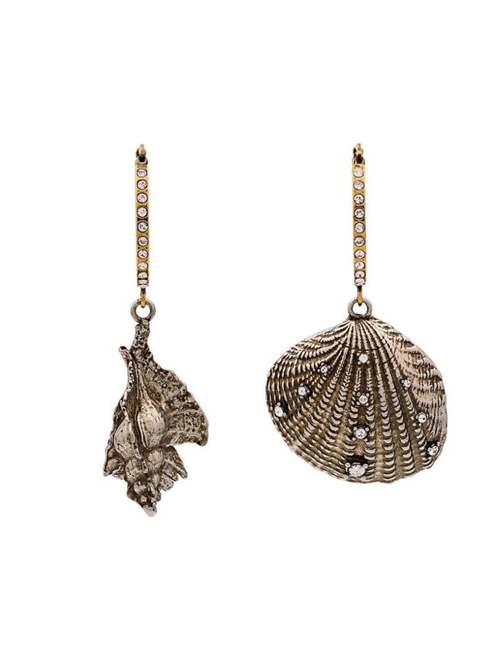 Alexander Mcqueen Metallic Swarovski Embellished Shell Hoop Earrings