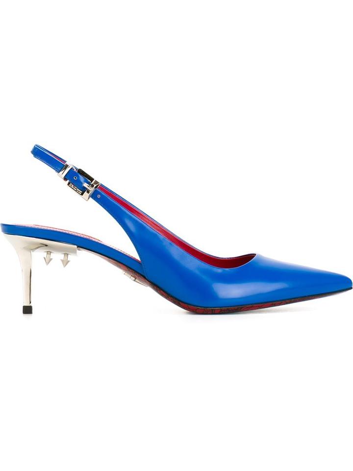 Cesare Paciotti Steel Heel Slingback Pumps, Women's, Size: 39, Blue, Calf Leather/leather