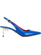 Cesare Paciotti Steel Heel Slingback Pumps, Women's, Size: 39, Blue, Calf Leather/leather
