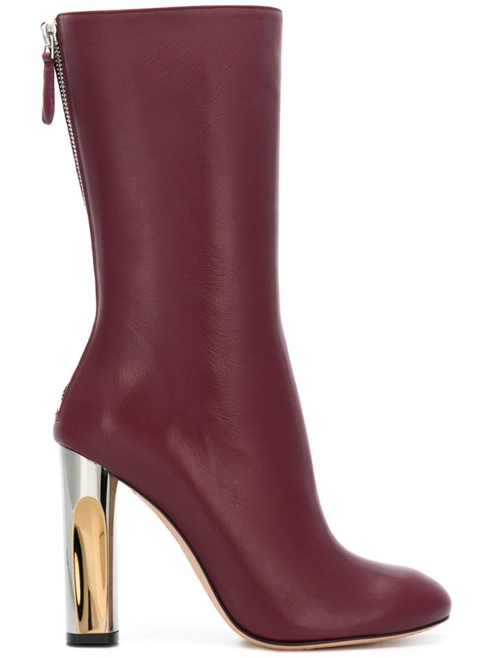 Alexander Mcqueen Metallic Heel Mid-calf Boots - Red