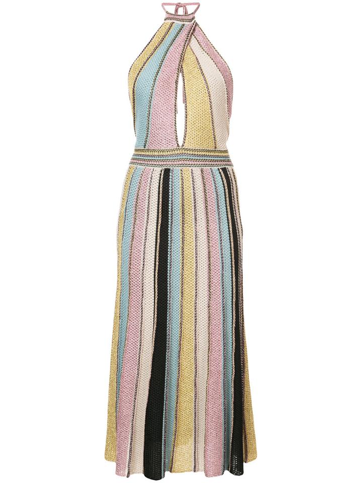 M Missoni Striped Flared Midi Dress - Pink & Purple