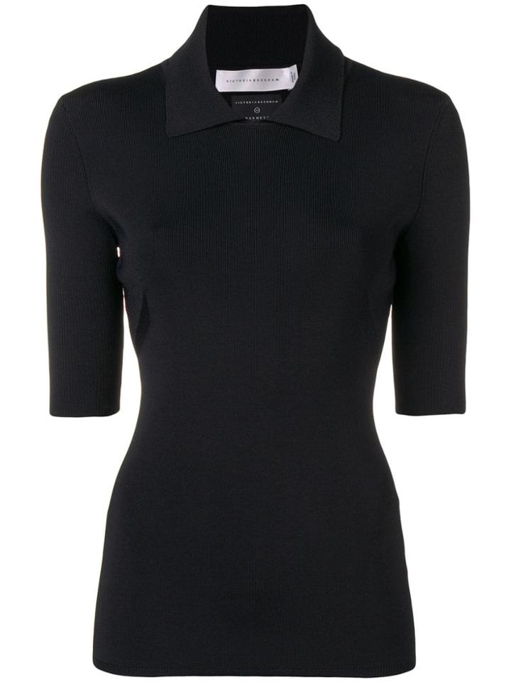 Victoria Beckham Stretch Knit Polo Top - Black