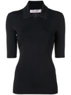 Victoria Beckham Stretch Knit Polo Top - Black