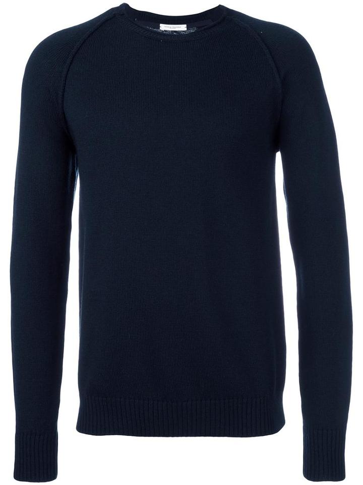 Paolo Pecora Crew Neck Jumper, Men's, Size: Small, Blue, Virgin Wool/polyamide