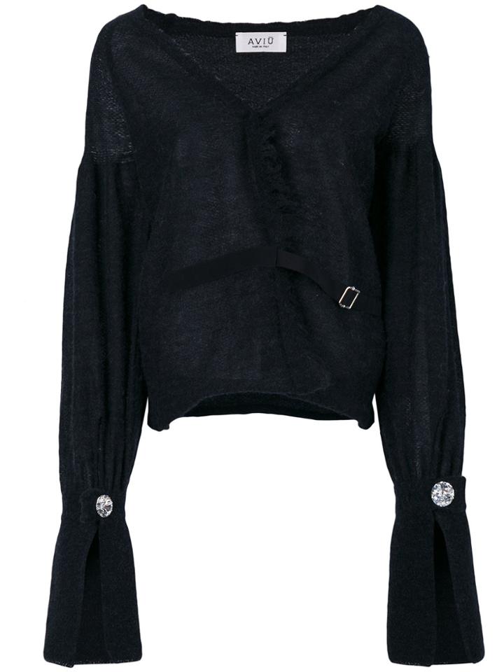 Aviù Distressed Cardigan - Black