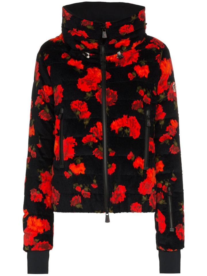 Moncler Grenoble Vonne Floral Print Feather Down Puffer Jacket - Black
