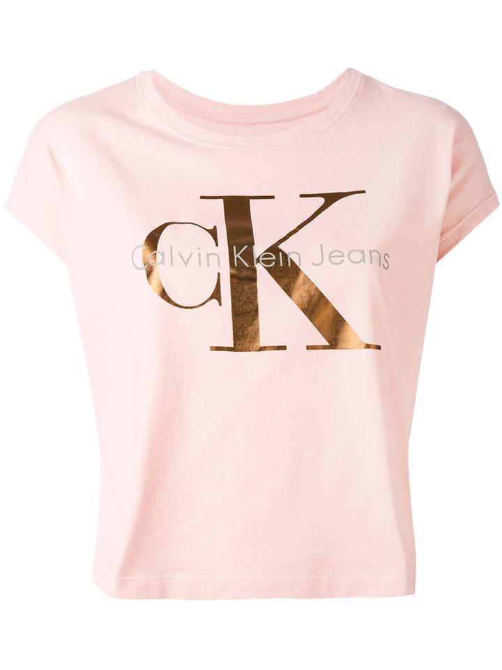 Calvin Klein Jeans - Logo Print T-shirt - Women - Cotton - L, Pink/purple, Cotton