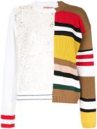 Nº21 Contrast Asymmetric Lace Striped Jumper - Multicolour