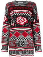 Msgm Rose Pattern Oversized Sweater - Red