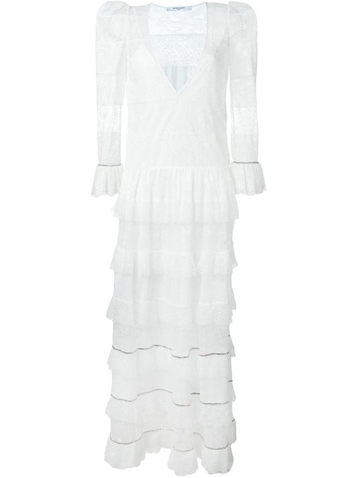 Givenchy Tiered Lace Gowns, Women's, Size: 38, White, Viscose/polyamide/silk