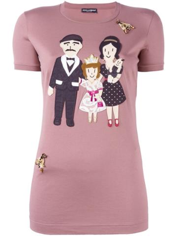 Dolce & Gabbana 'd & G Family' T-shirt, Women's, Size: 36, Pink/purple, Cotton/silk