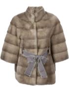Liska Belted Mink Fur Coat - Brown