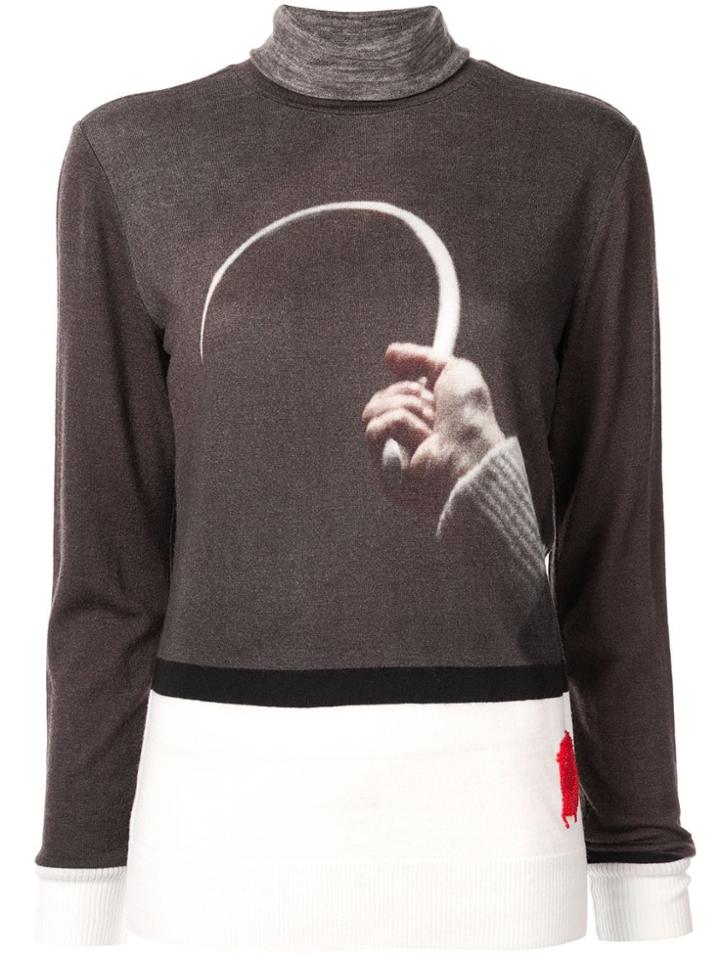 Undercover Contrast Printed Roll Neck Jumper - Black