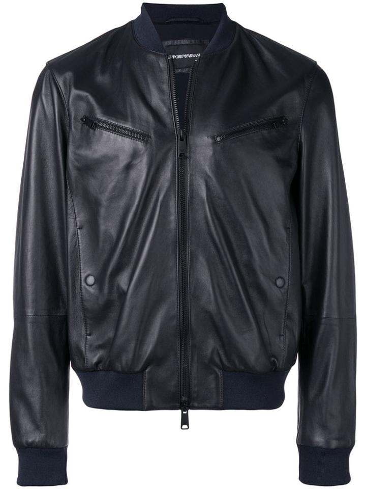Emporio Armani Leather Look Bomber Jacket - Black