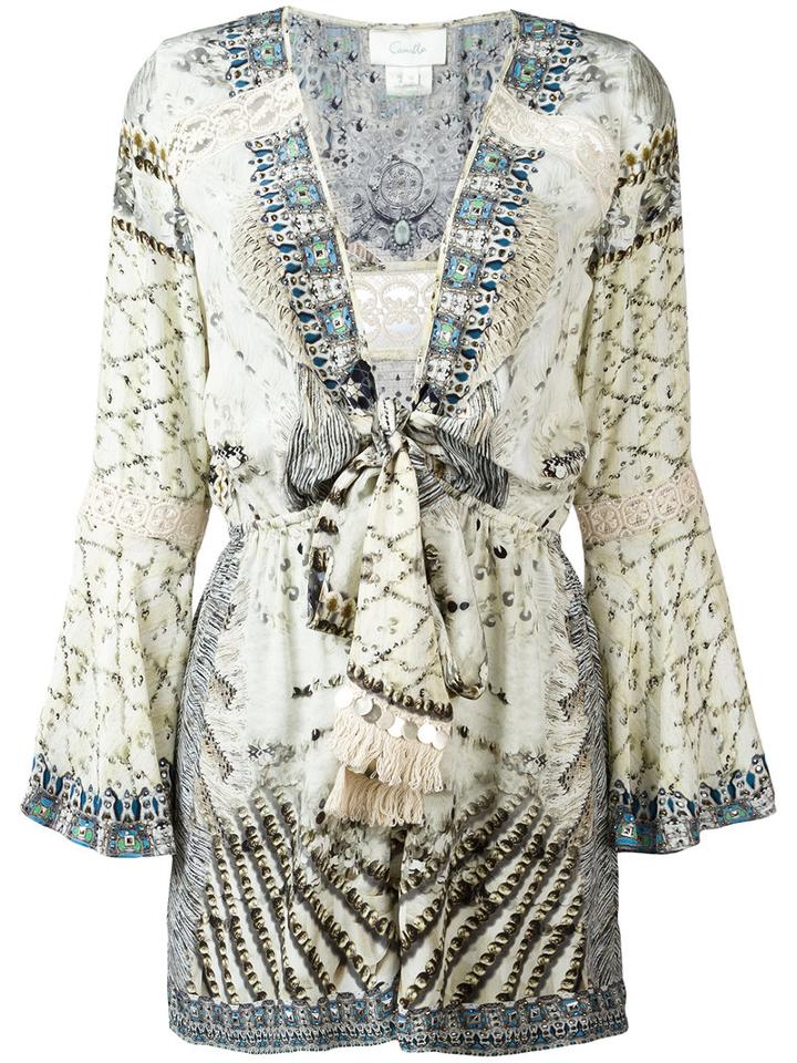Camilla Low Front Tie Playsuit, Women's, Size: Medium, Grey, Silk