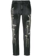 Amen Bead And Stitch Detail Jeans - Grey