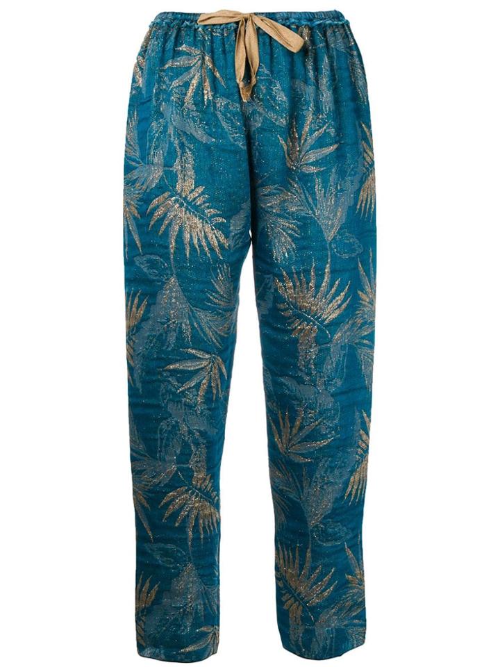 Forte Forte Cropped Foliage Print Trousers - Blue