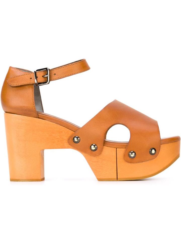 Robert Clergerie Cevina Sandals, Women's, Size: 38, Brown, Calf Leather/leather/rubber