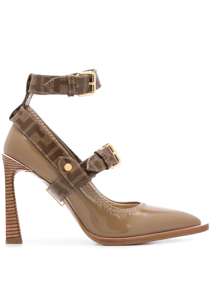 Fendi Ff Buckled Strap Décolleté Pumps - Brown