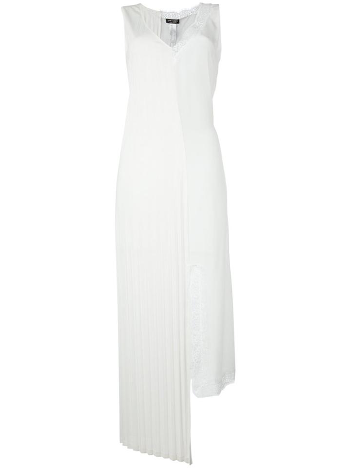Twin-set Pleated V-neck Dress, Women's, Size: Medium, White, Silk/polyester/viscose