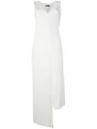 Twin-set Pleated V-neck Dress, Women's, Size: Medium, White, Silk/polyester/viscose