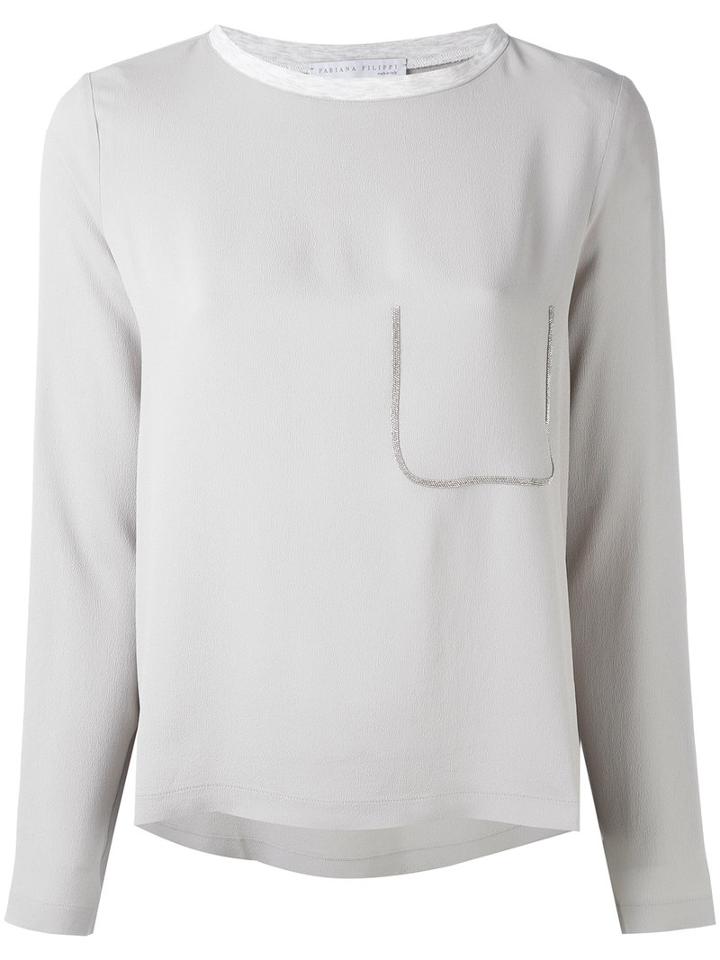 Fabiana Filippi - Long Sleeve Crop Top - Women - Silk/cotton/acetate - 46, Grey, Silk/cotton/acetate
