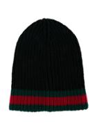 Gucci Striped Beanie, Men's, Size: Medium, Black, Wool